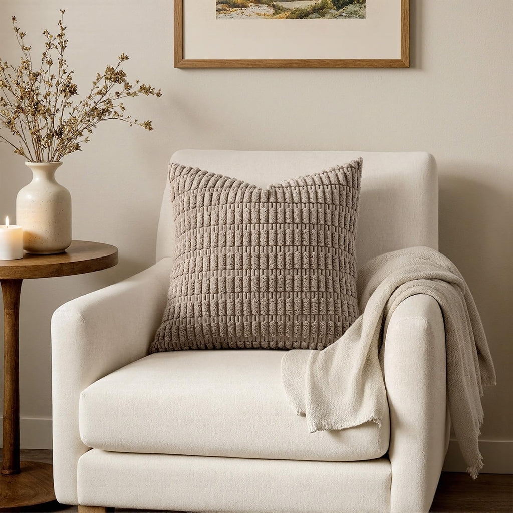 MIULEE Corduroy Decorative Throw Pillow Covers 18x18 Light Brown Pack of 2