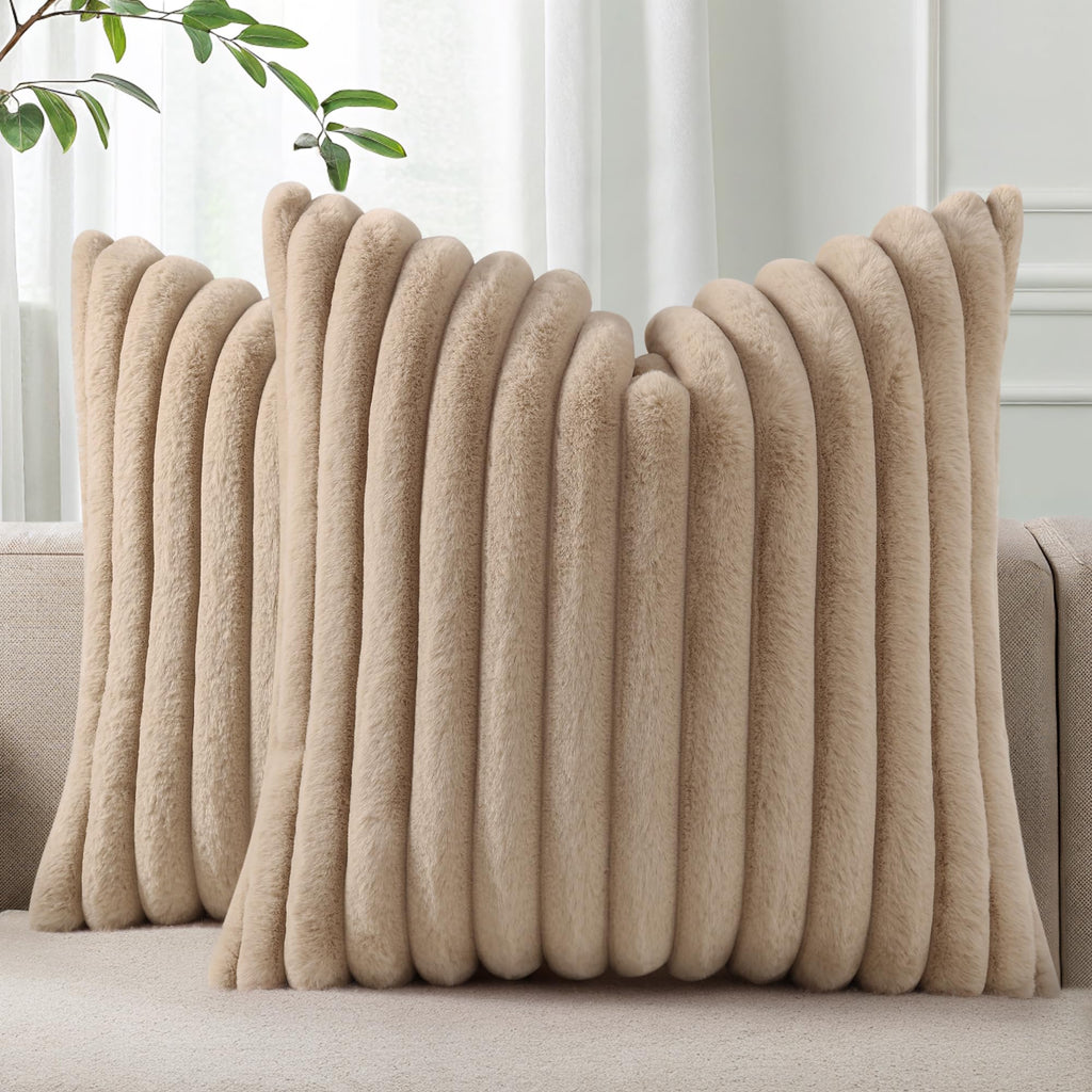 Pallene Faux Fur Decorative Throw Pillow Covers 18x18 Set of 2, Cream White