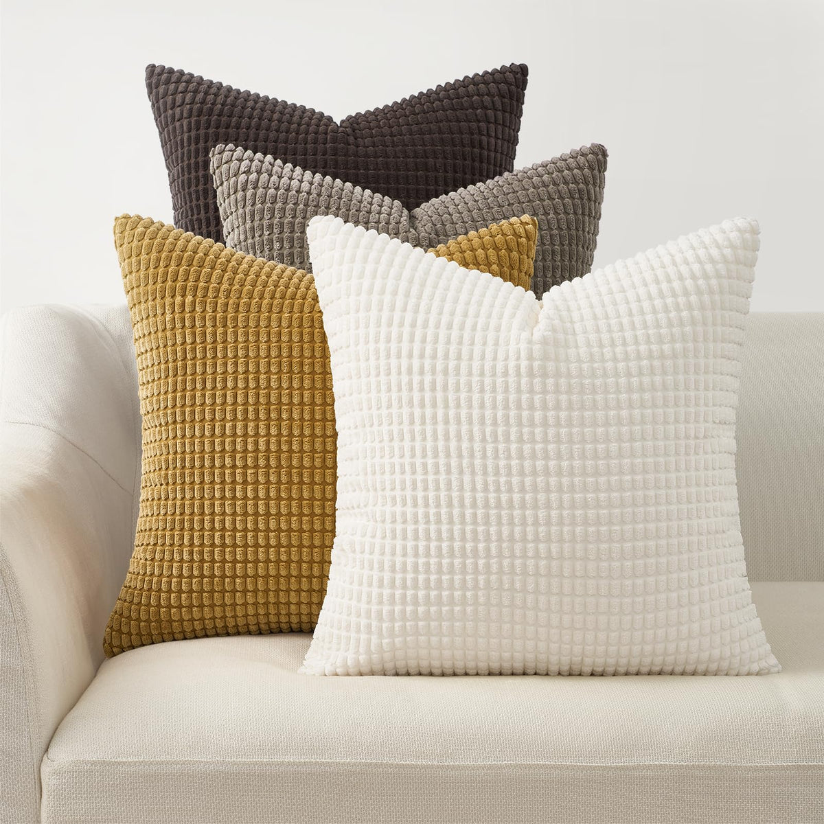 Topfinel Navy Throw Pillows Covers for Couch-18" x 18" Set of 4-Multi Marine/Dusty/Grey/Blue Combo-Fluffy Corduroy Kids Washable Decorative Cushion Case