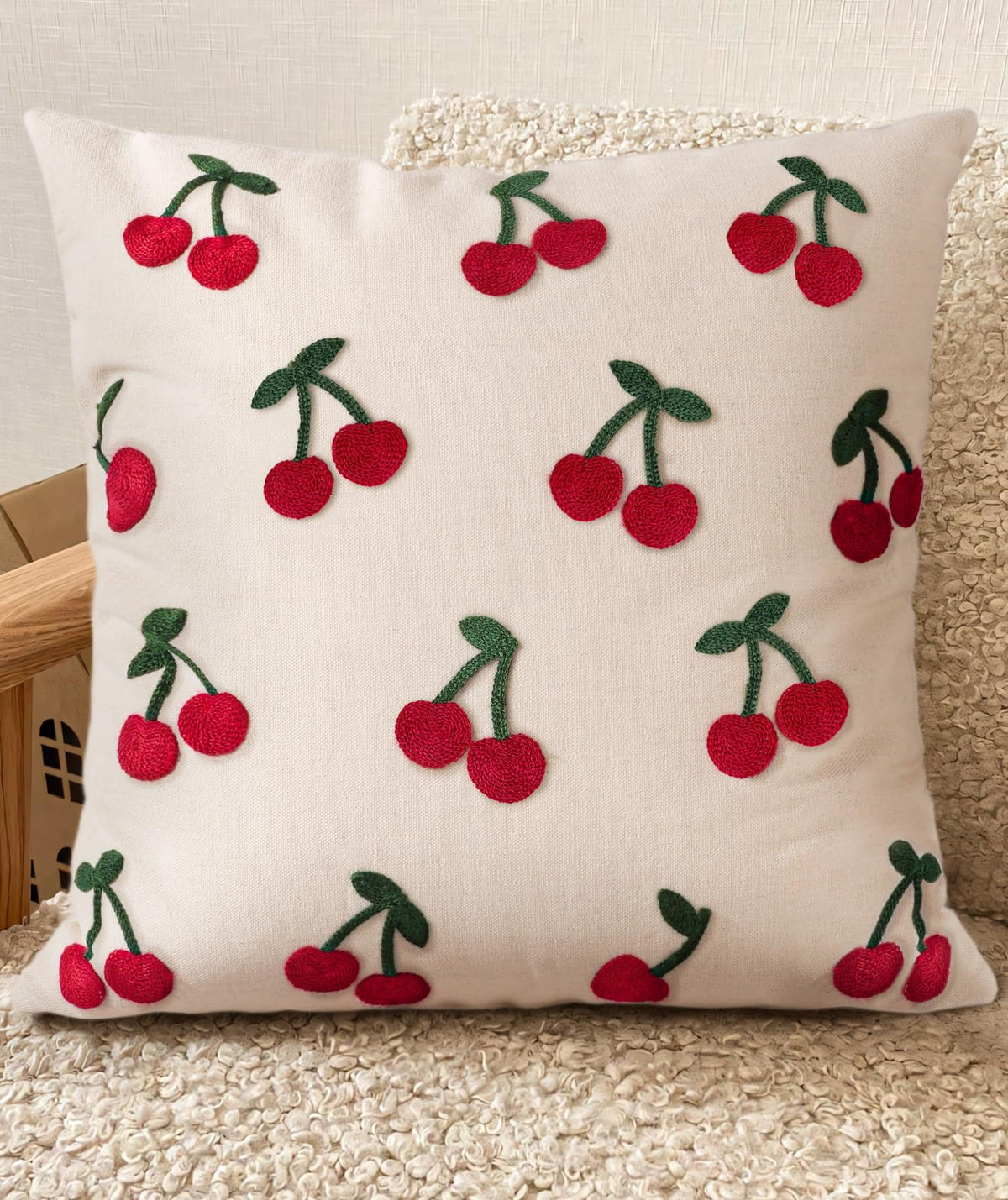 Embroidered Throw Pillow Cover 18x18 Inch, Flower Cluster