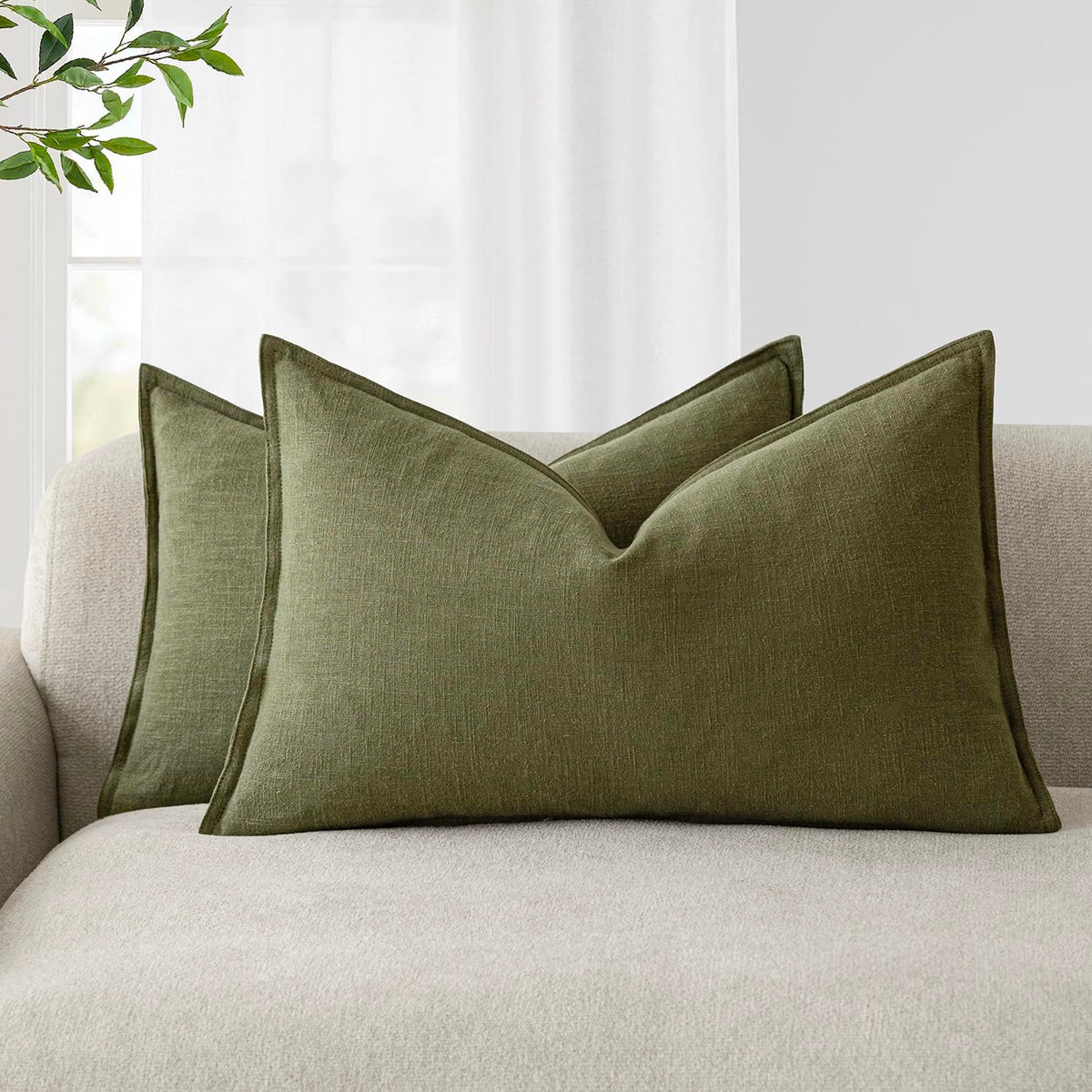 Foindtower Linen Solid Decorative Throw Pillow Covers 20x20 Natural Beige
