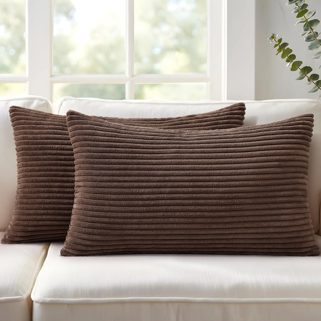 Mecatny Corduroy Fall Decorative Throw Pillow Covers 18x18 Set of 2 Khaki