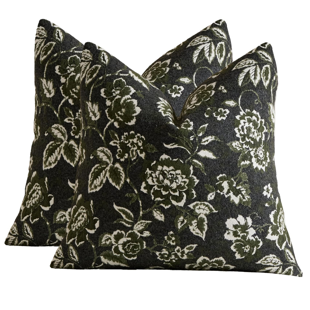 Vintage Floral Chenille Throw Pillow Covers 18x18 Set of 2