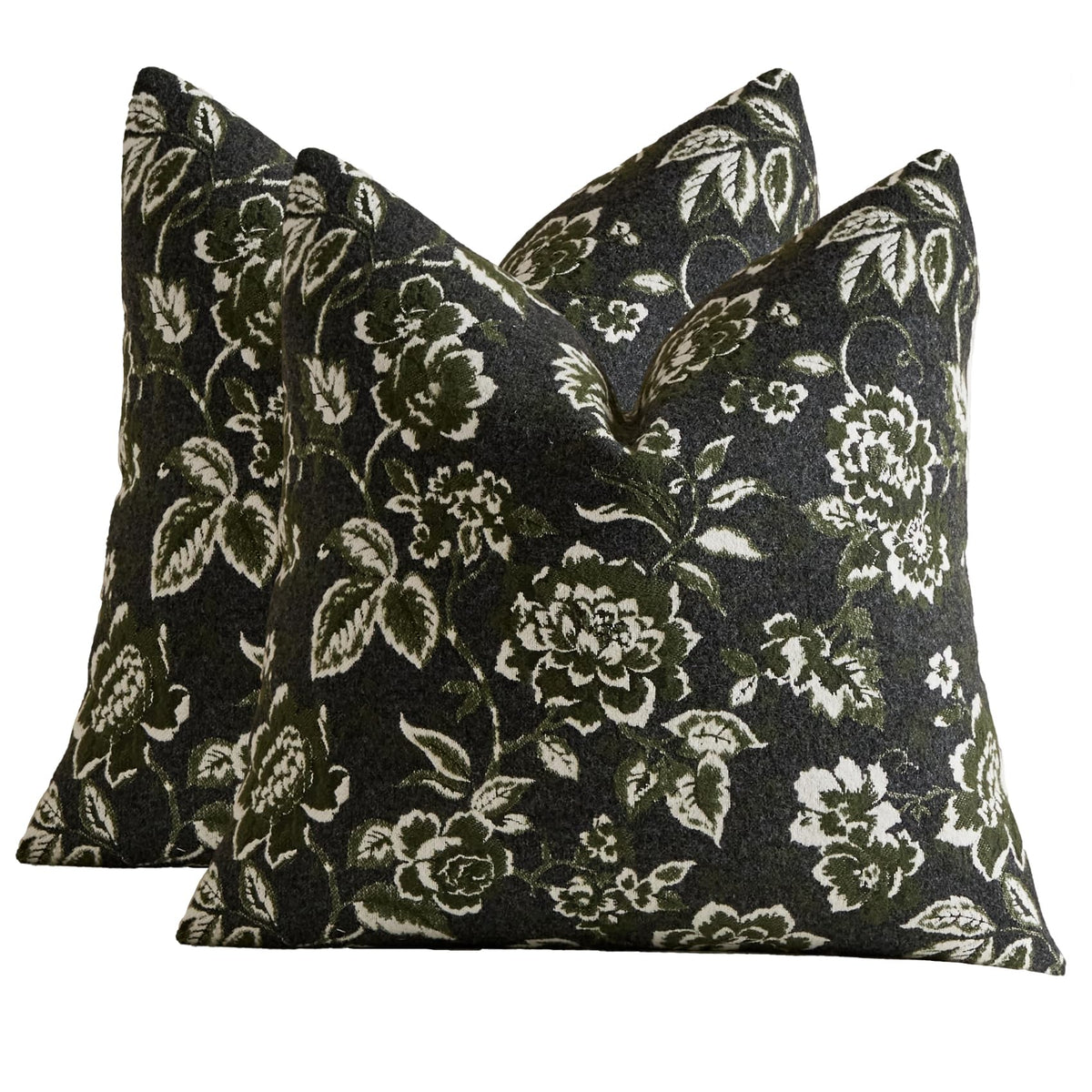 Vintage Floral Chenille Throw Pillow Covers 18x18 Set of 2