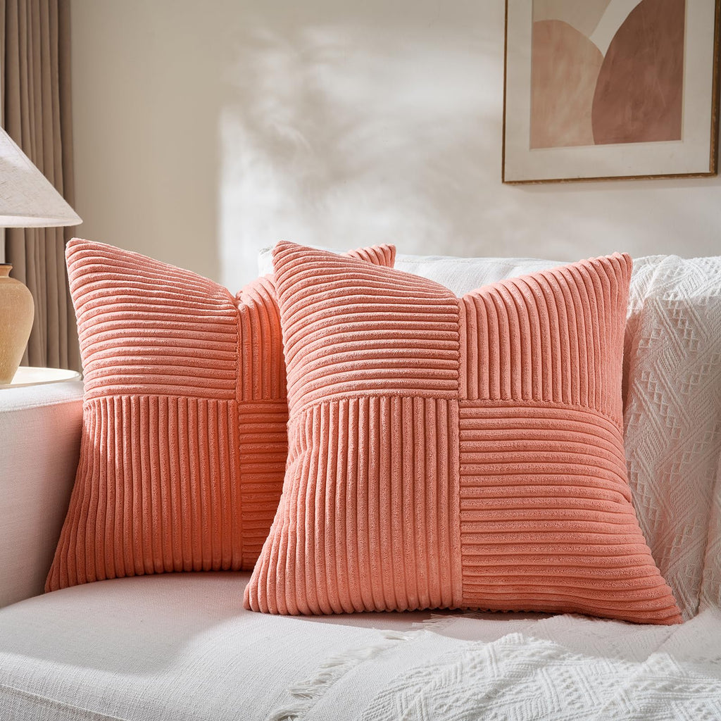 Fancy Homi 2 Packs Rust Boho Decorative Throw Pillow Covers 18x18 Inch for Couch Bed Sofa, Farmhouse Fall Home Decor, Soft Corss Corduroy Patchwork Textured Terracotta Accent Cushion Case 45x45 cm