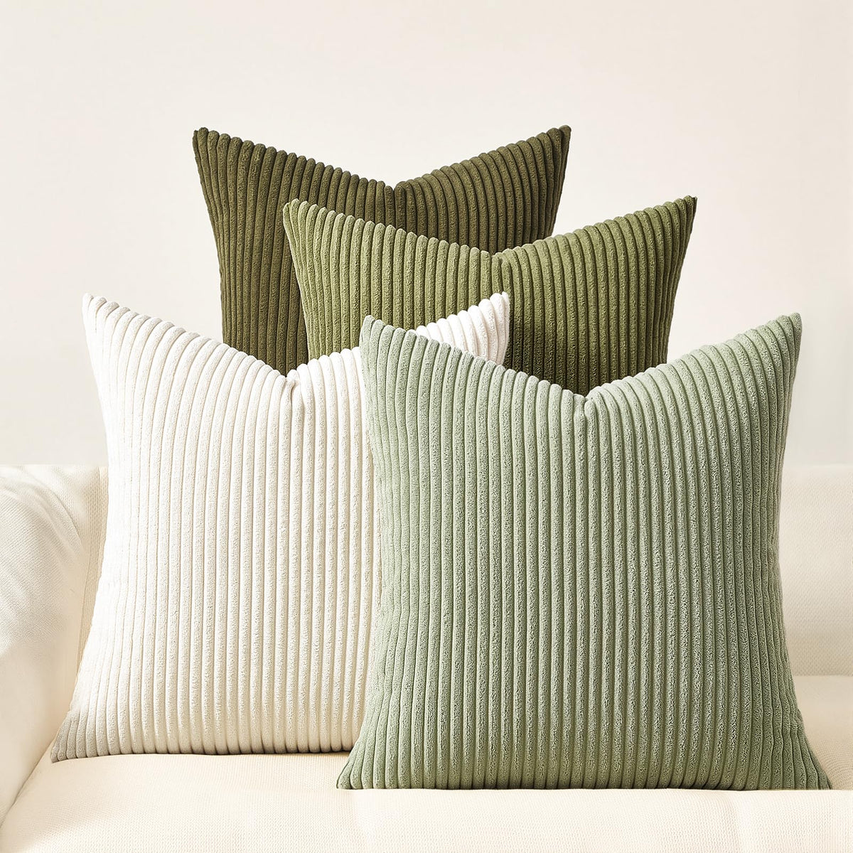 Topfinel Fall Burnt Orange Decorative Throw Pillows Covers 18x18 Inch Set of 4,Yellow Green Gradient Series Corduroy Striped Square Pillow Case,Western Modern Cushion Cover for Couch Sofa Bedroom