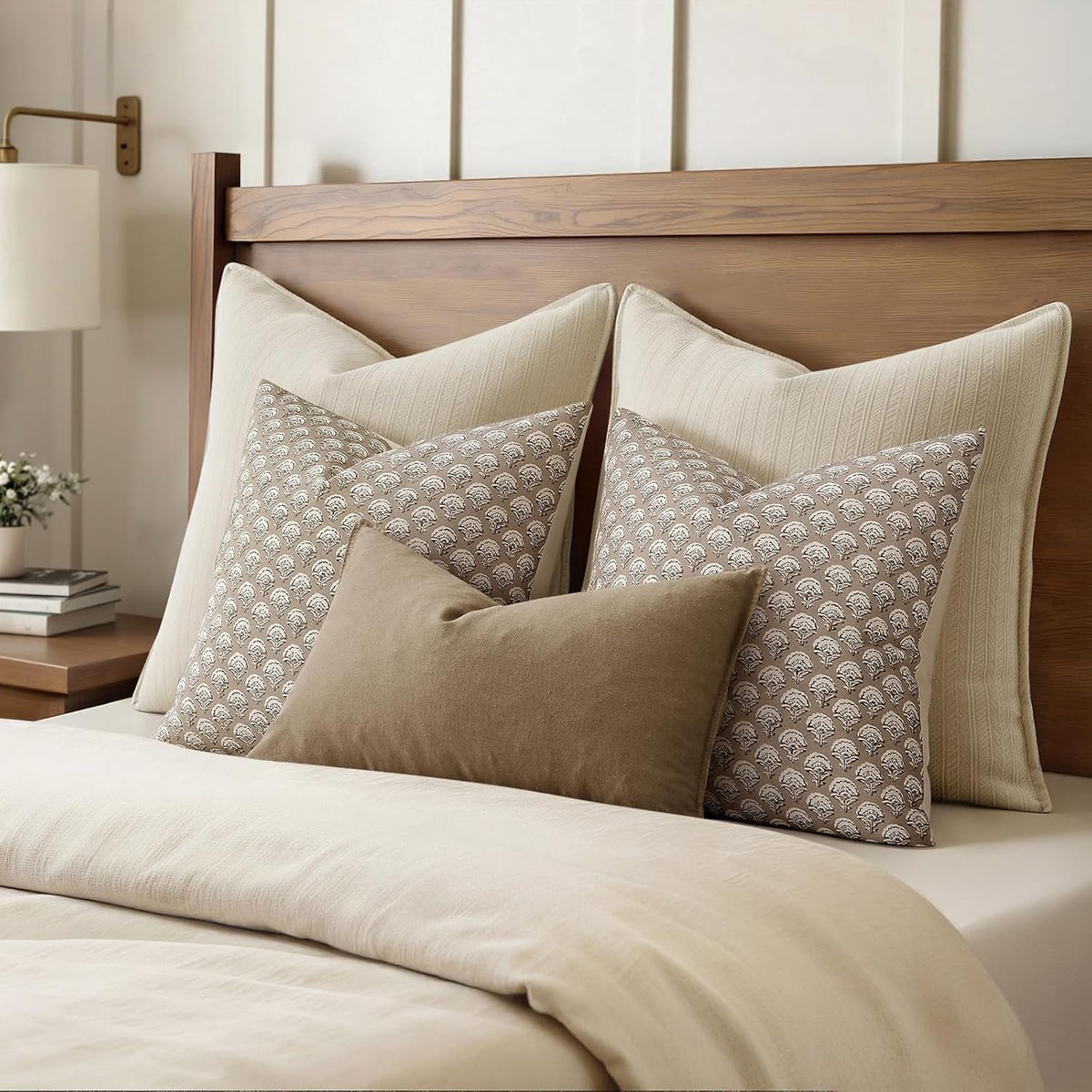 MIULEE Floral Print Decorative Pillow Covers 18x18, Light Taupe