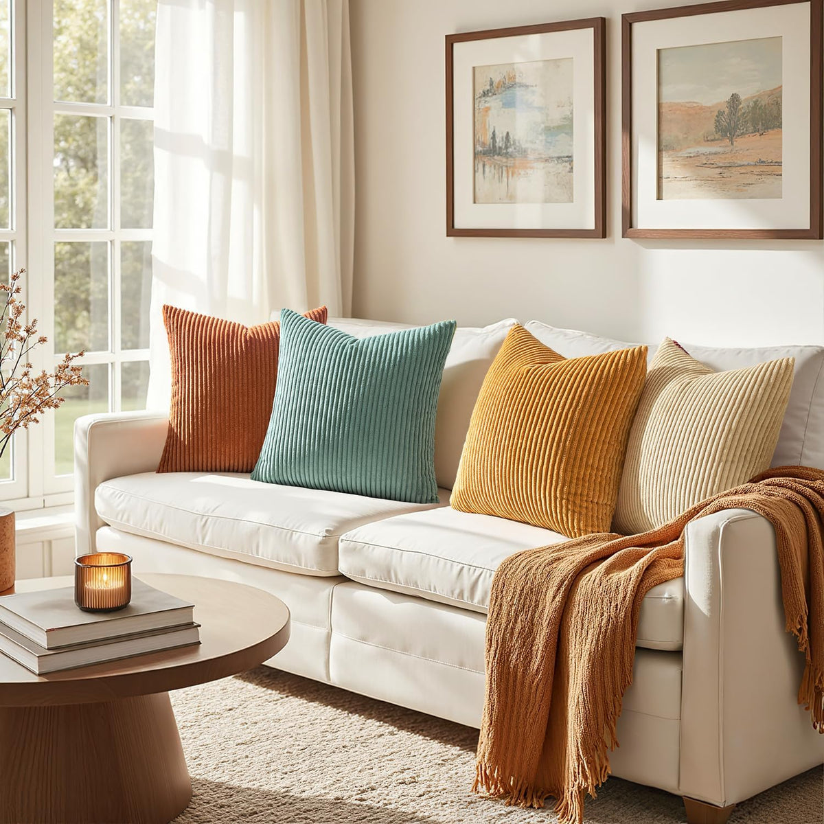 EMEMA Teal Orange Decorative Throw Pillow Covers 18x18 Inch Set of 4