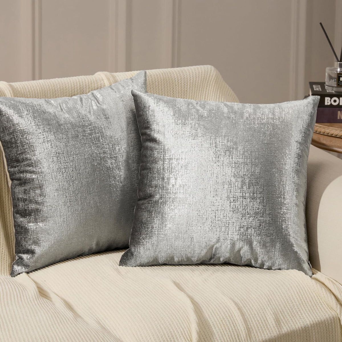 Phantoscope Pack of 2 Sparkling Velvet Geometric-pattern Throw Decorative Pillow Cover Soft Gold Glitter Square Cushion Cover Pillowcase for Couch Bed and Chair, Dark Brown, 18 x 18 inches, 45 x 45 cm