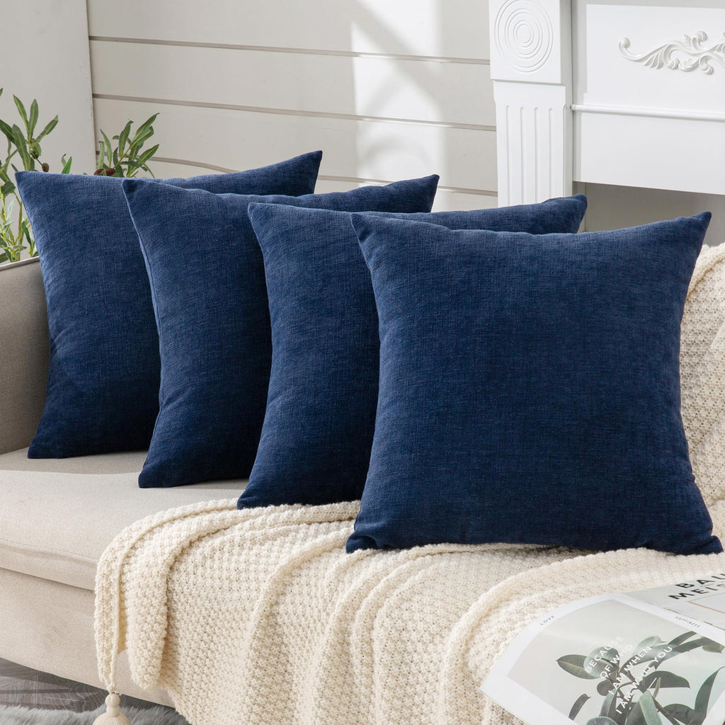 GAWAMAY Lumbar Support Pillow Decorative Rectangle Throw Pillow Covers 12"x20" Inch Set of 2, Soft Chenille Pillowcase for Living Room Bedroom Sofa Couch Cushion Cover Navy Blue 30x50cm (ONLY Covers)