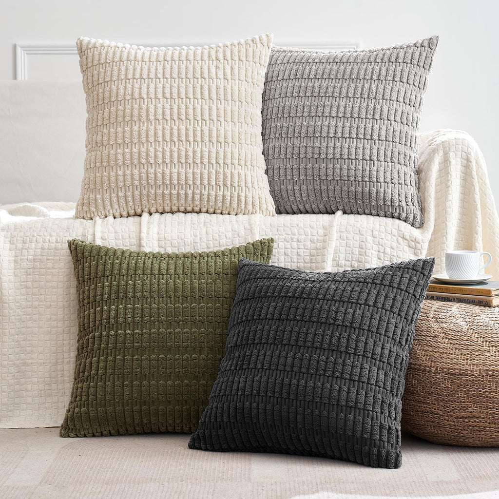 MIULEE Pack of 4 Corduroy Decorative Throw Pillow Covers 18x18 Inch Brown