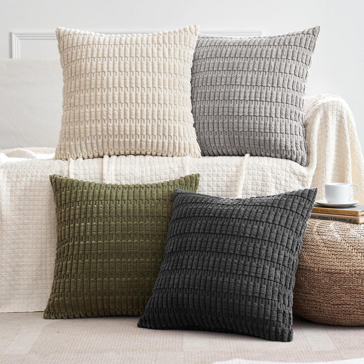 MIULEE Pack of 4 Corduroy Decorative Throw Pillow Covers 18x18 Inch Brown
