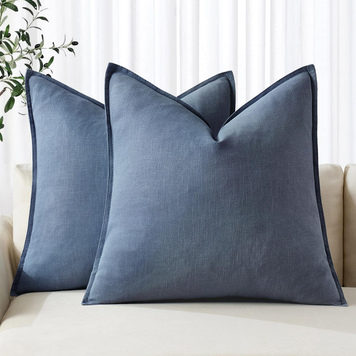 MIULEE Decorative Linen Euro Sham Pillow Covers 22x22 Inch Natural Beige