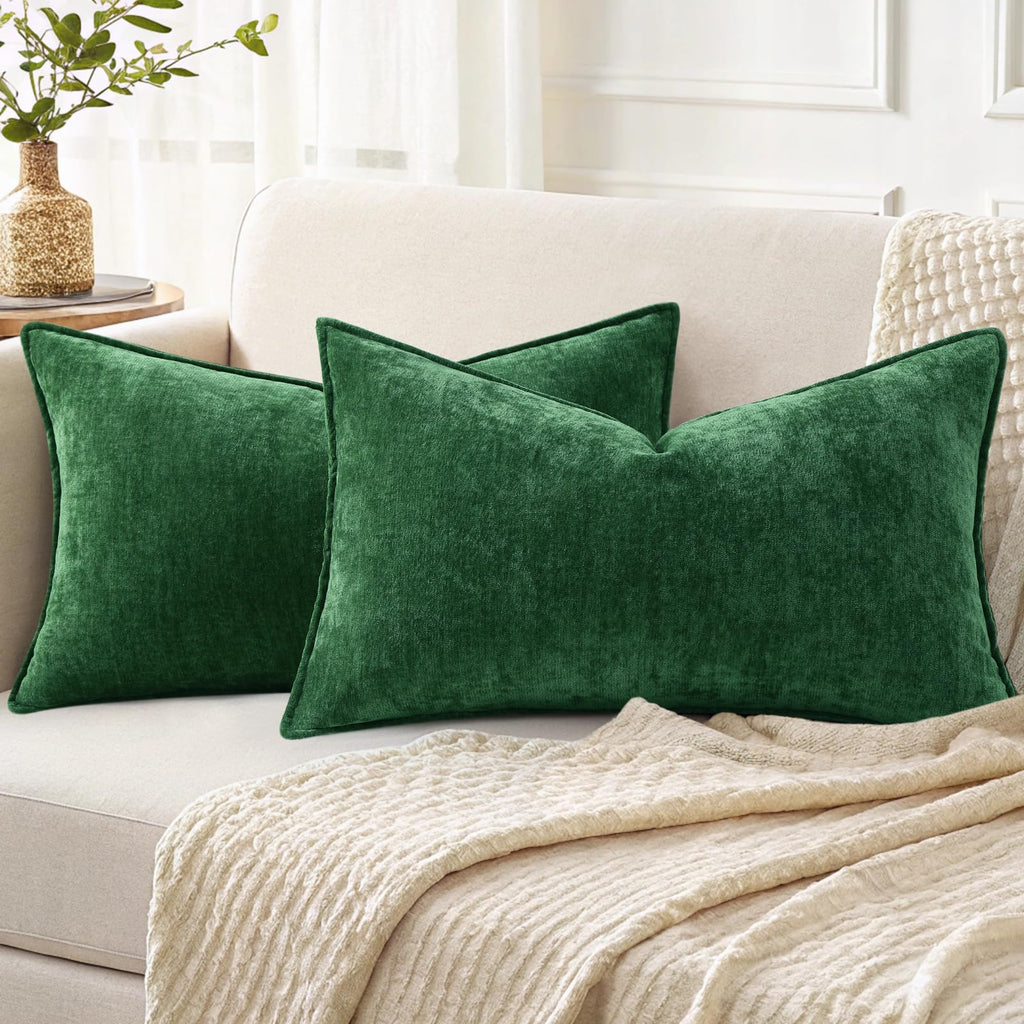 decorUhome Chenille Beige Velvet Throw Pillow Covers 18x18 Set of 2