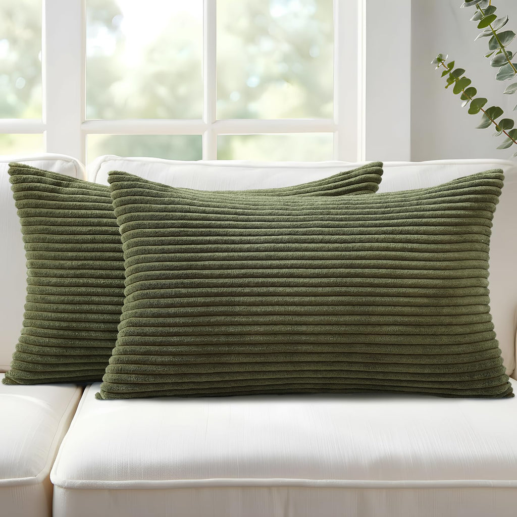 Mecatny Corduroy Fall Decorative Throw Pillow Covers 18x18 Set of 2 Khaki