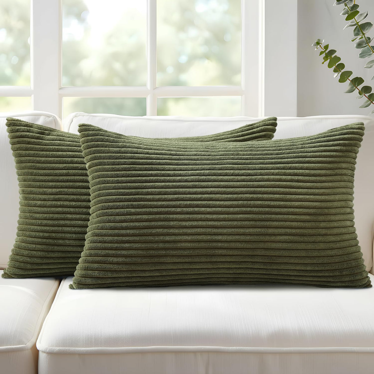 Mecatny Corduroy Fall Decorative Throw Pillow Covers 18x18 Set of 2 Khaki