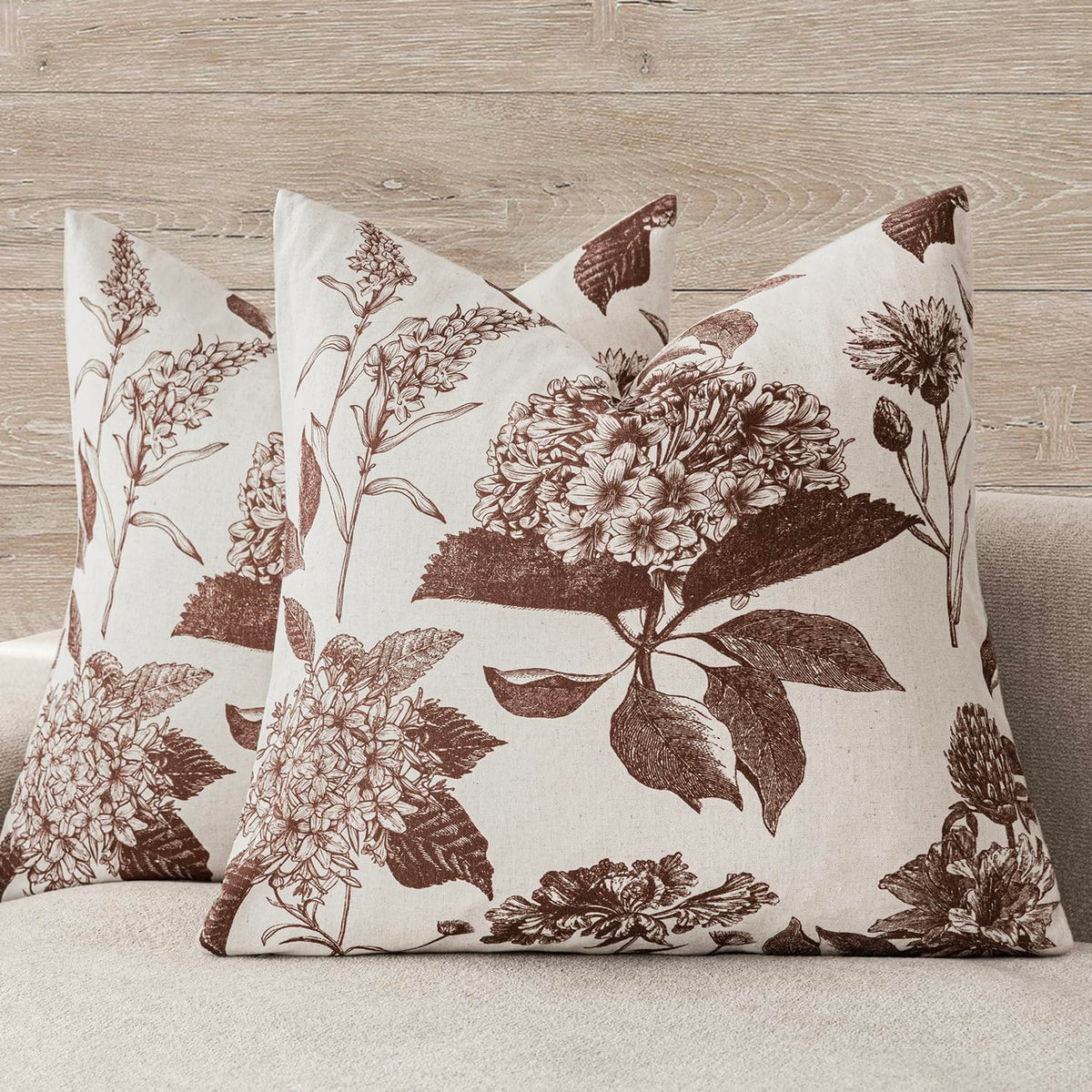 Foindtower Set of 2 Linen Floral Vintage Throw Pillow Covers Neutral Accent Print Decorative Cozy Cushion Covers Farmhouse Boho Home Decor for Sofa Chair Couch Bed Living Room,18×18 Inch,Navy Blue