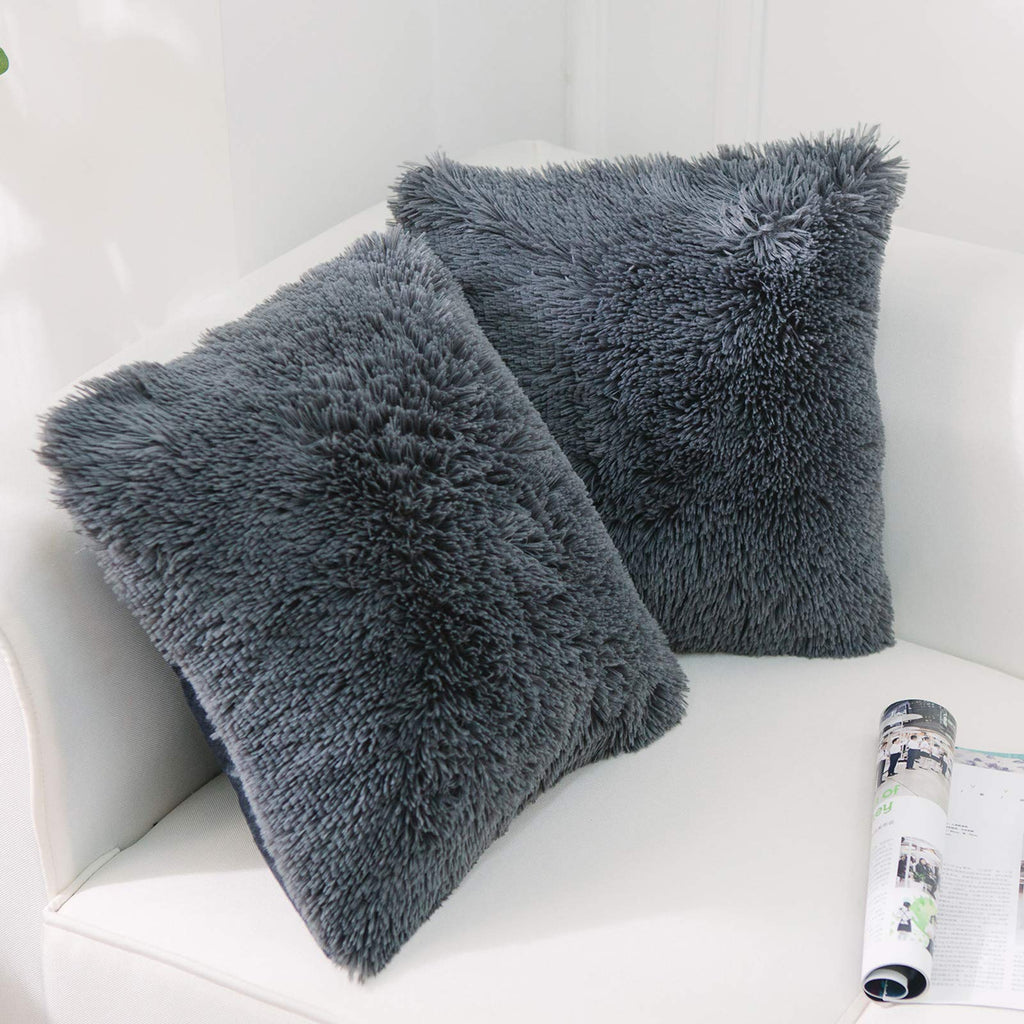 NordECO HOME Luxury Soft Faux Fur Fleece Cushion Cover Pillowcase Spring Decorative Throw Pillows Covers, No Pillow Insert, 18" x 18" Inch, White, 2 Pack