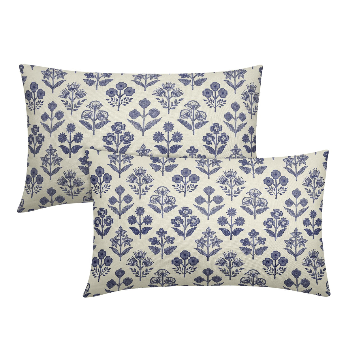 Blue Green Block Print Pillow Covers 18x18 Inch Set of 2, Vintage Floral Spring Decorative Throw Pillow Cases Boho Cushion Covers Rustic Decoration Gift Farmhouse Sofa Couch Bed Decor