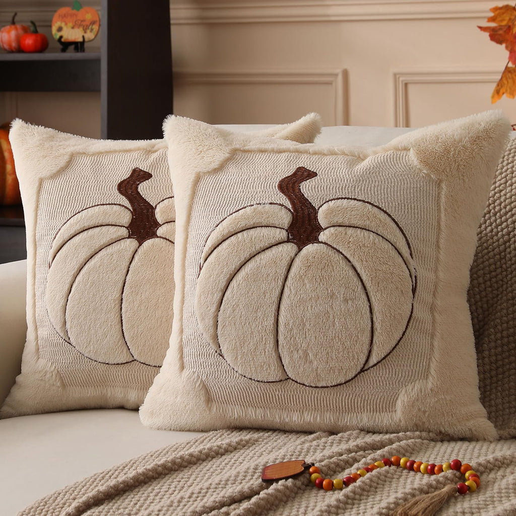 Allorry Fall Pillow Covers 18x18 2 Pack Beige Pumpkin Home Decor PT010A18