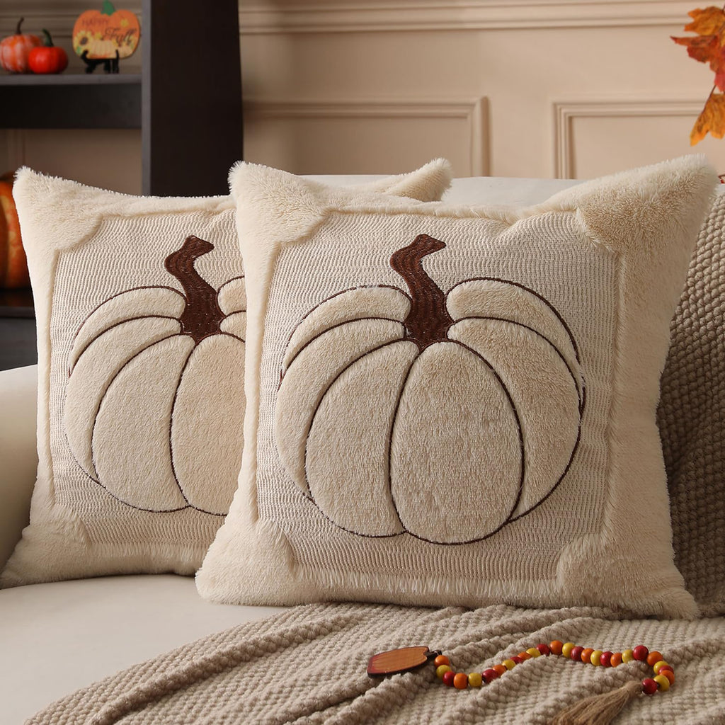 Allorry Fall Pillow Covers 18x18 2 Pack Beige Pumpkin Home Decor PT010A18