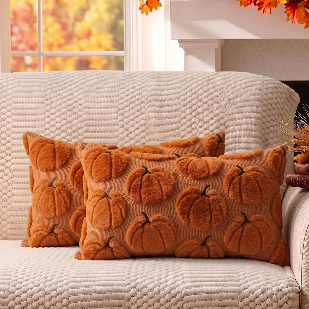Fall Pillow Covers Pumpkin Fall Decor 18x18 Set of 2 Beige