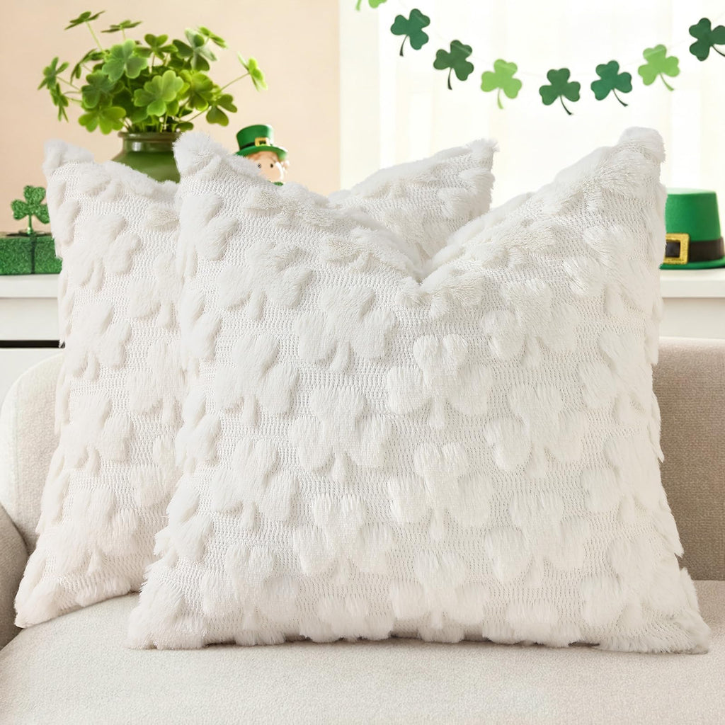 decorUhome Faux Fur Plush Soft Beige Throw Pillow Covers 18x18 Set of 2