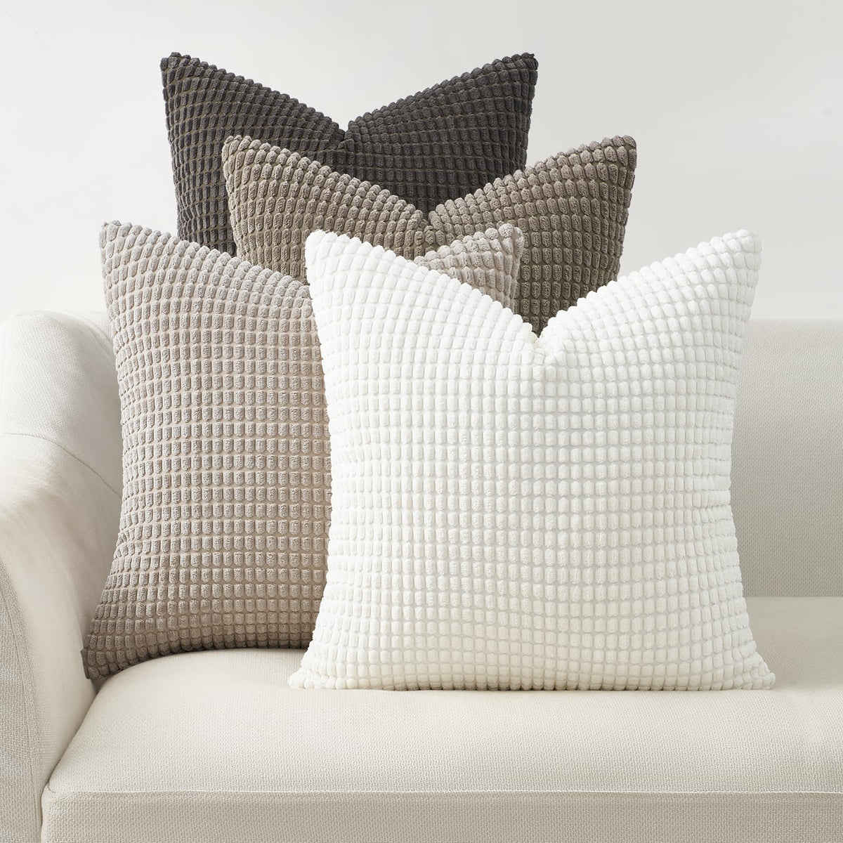 Topfinel Navy Throw Pillows Covers for Couch-18" x 18" Set of 4-Multi Marine/Dusty/Grey/Blue Combo-Fluffy Corduroy Kids Washable Decorative Cushion Case
