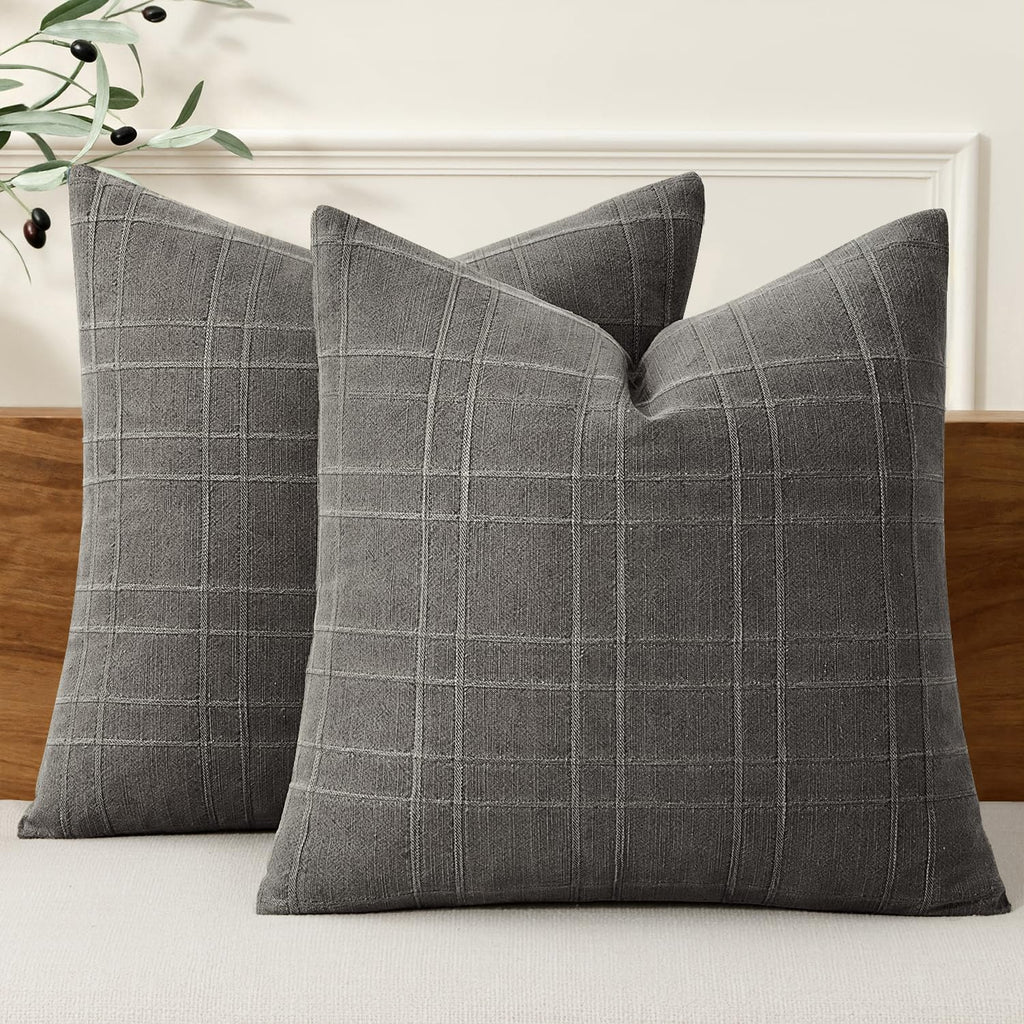 MIULEE Linen Plaid Pillow Covers Decorative 20x20 Natural Beige