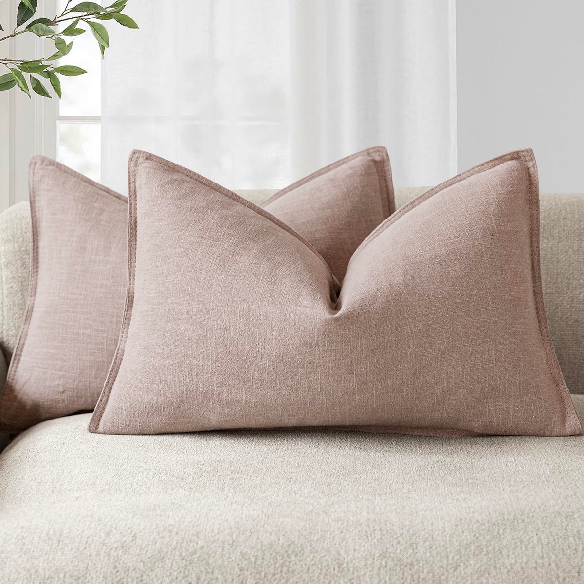 Foindtower Linen Solid Decorative Throw Pillow Covers 20x20 Natural Beige