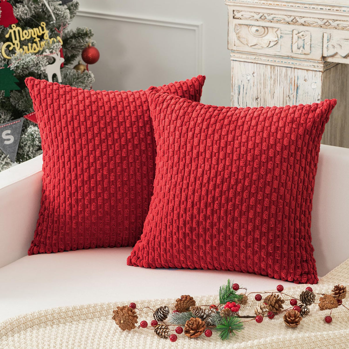 Kevin Textile Soft Corduroy 18x18 Inch Pillow Covers 2 Pack, Sage Green