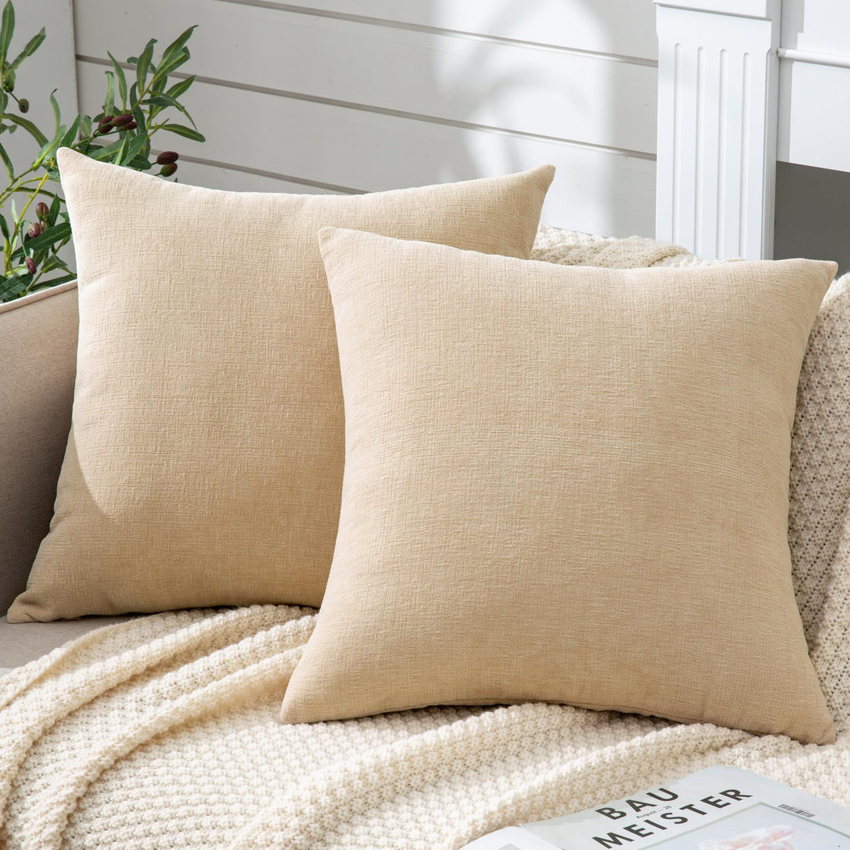 GAWAMAY Decorative Square Throw Pillow Covers 18"x18" Inch Set of 2, Super Soft Chenille Pillows Cover Fall Pillowcase for Living Room Bedroom Sofa Couch Cushion Cover Navy Blue 45x45cm (Only Covers)