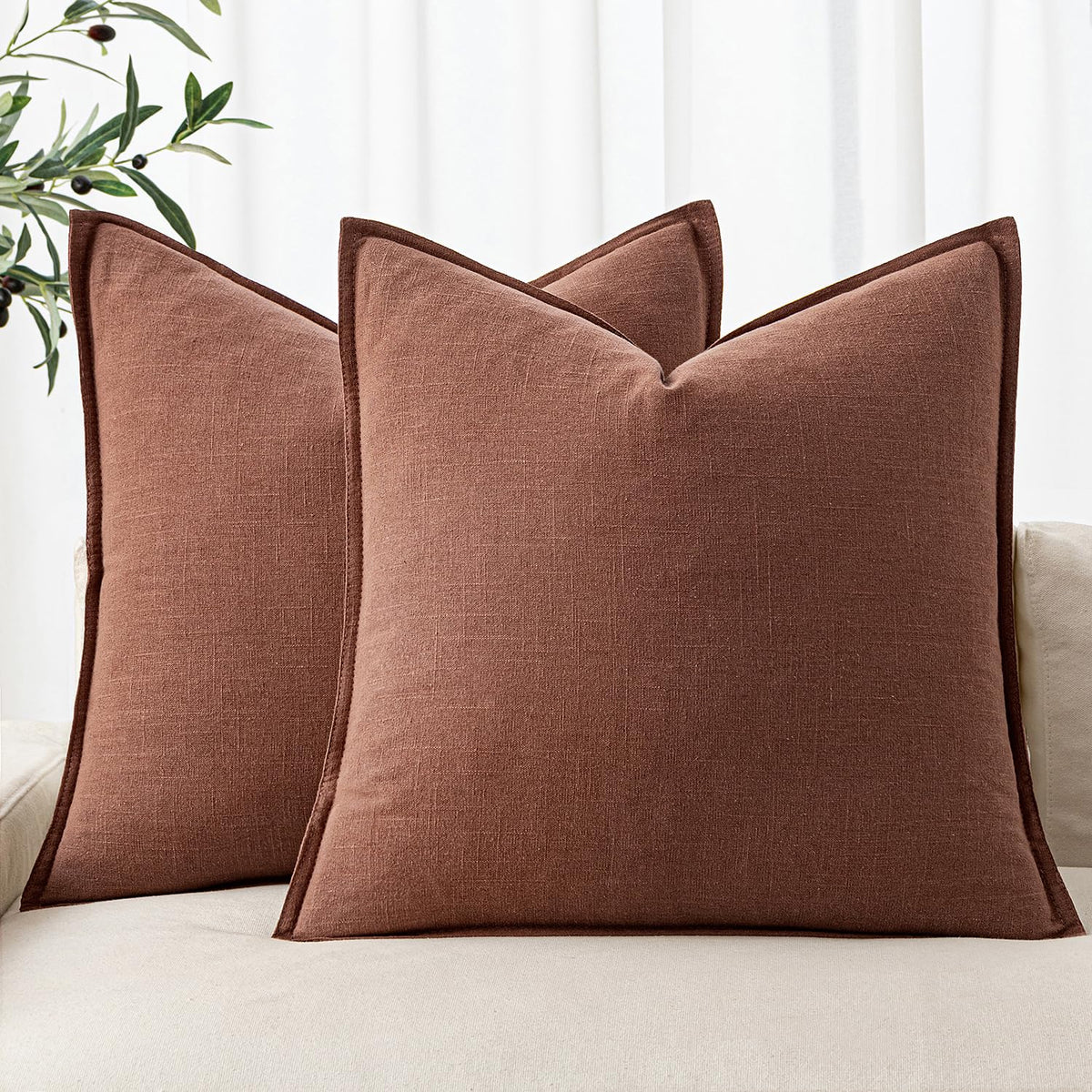 MIULEE Decorative Linen Euro Sham Pillow Covers 22x22 Inch Natural Beige