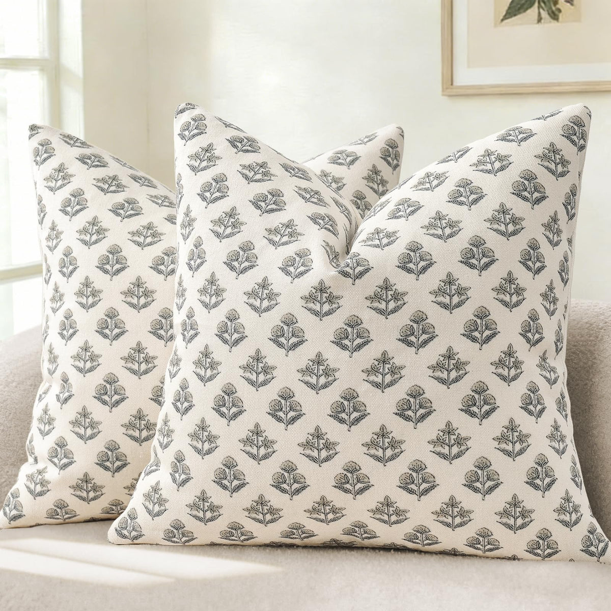 YCOLL Farmhouse Floral Pillow Covers 18x18 Set of 2, Rustic Country Decorative Cushion Covers Vintage Throw Pillow Covers for Sofa Couch Bed Living Room Home Decor, Blue Green