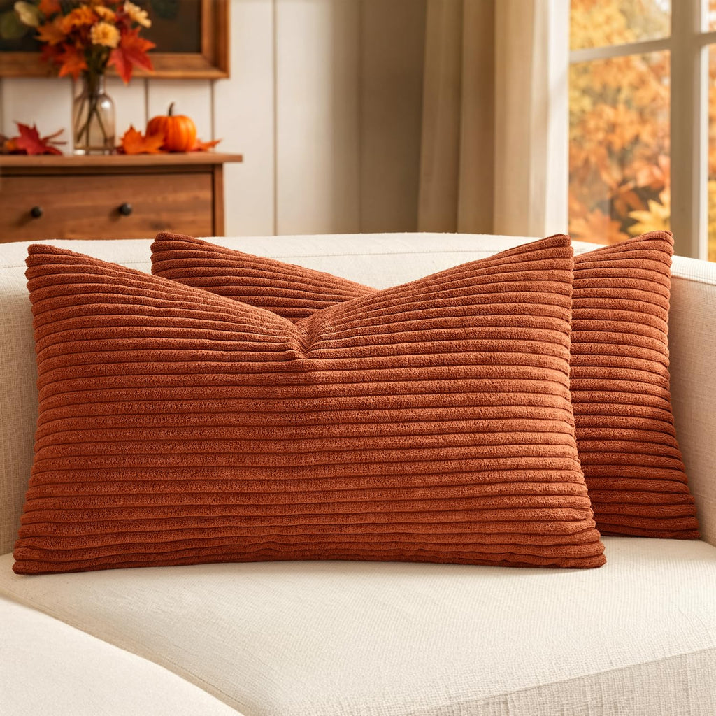 MIULEE Fall Decorative Corduroy Throw Pillow Covers Set of 2 20x20 Orange