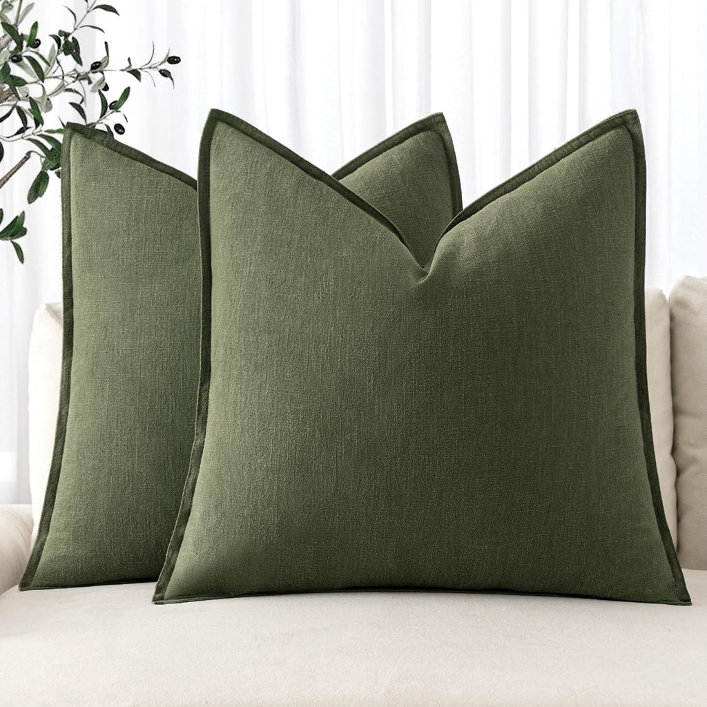 MIULEE Decorative Linen Euro Sham Pillow Covers 22x22 Inch Natural Beige