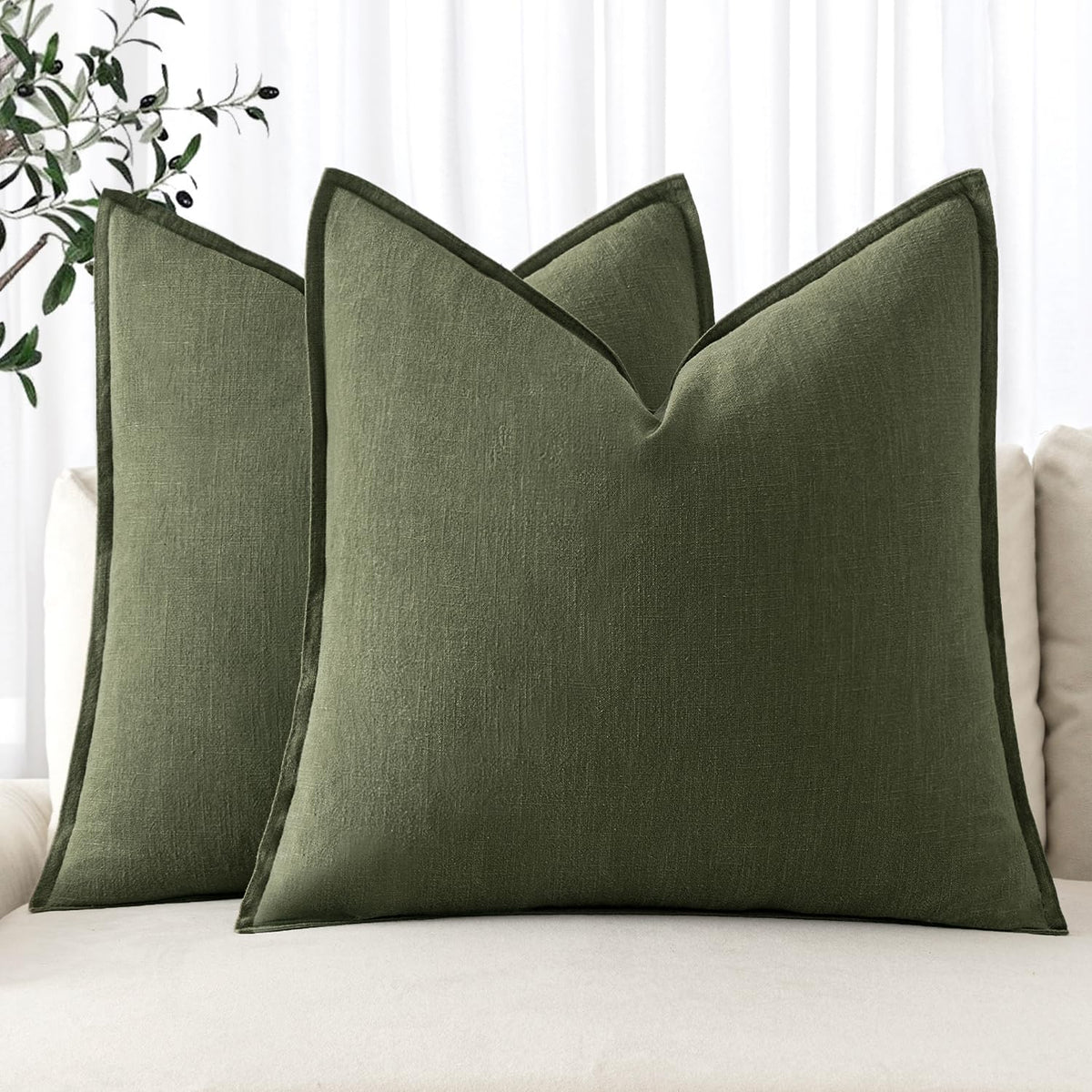 MIULEE Decorative Linen Euro Sham Pillow Covers 22x22 Inch Natural Beige