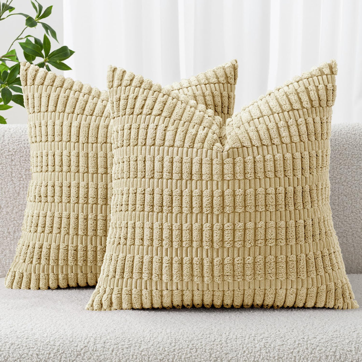 MIULEE Lumbar Corduroy Decorative Throw Pillow Covers 12x20 Cream White