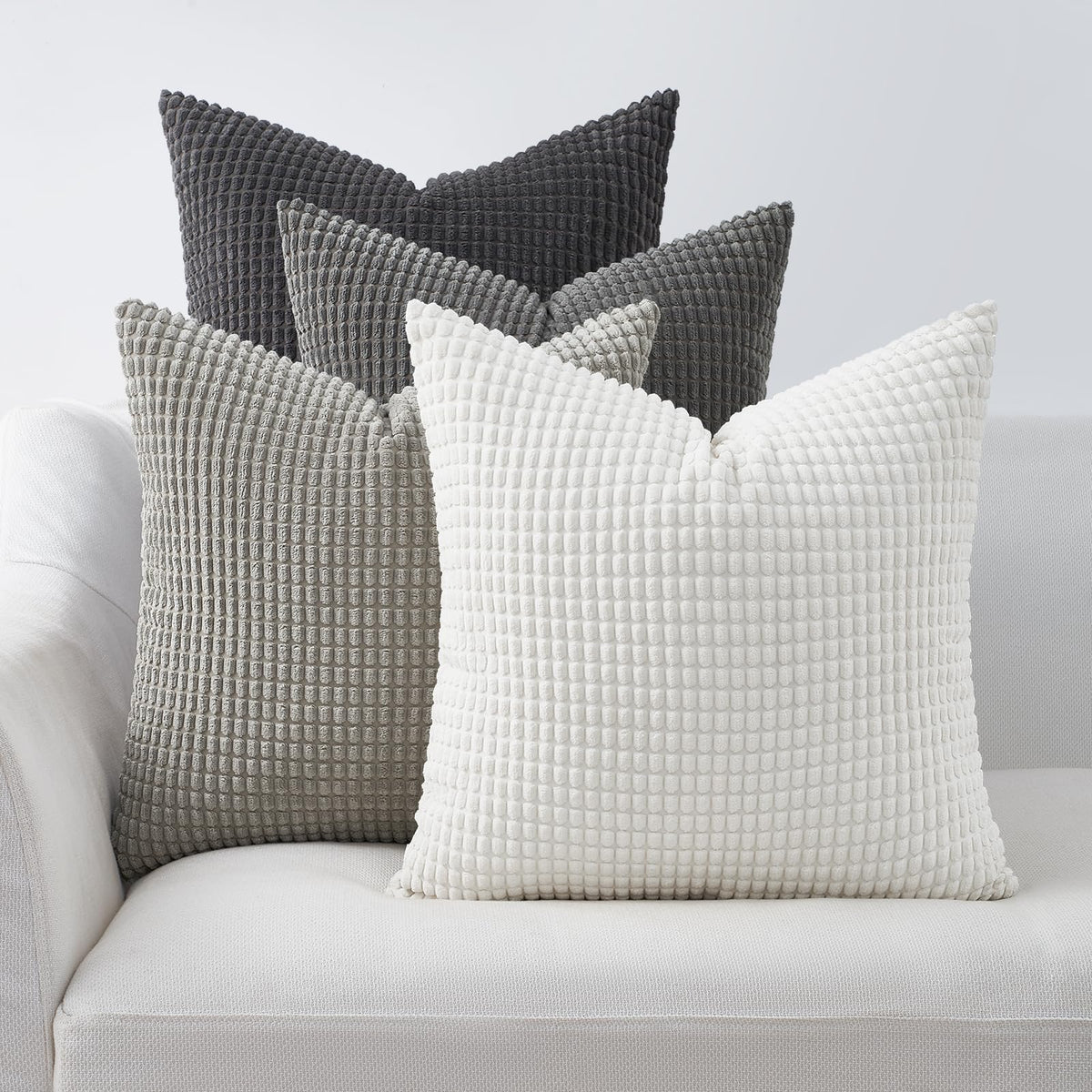 Topfinel Navy Throw Pillows Covers for Couch-18" x 18" Set of 4-Multi Marine/Dusty/Grey/Blue Combo-Fluffy Corduroy Kids Washable Decorative Cushion Case