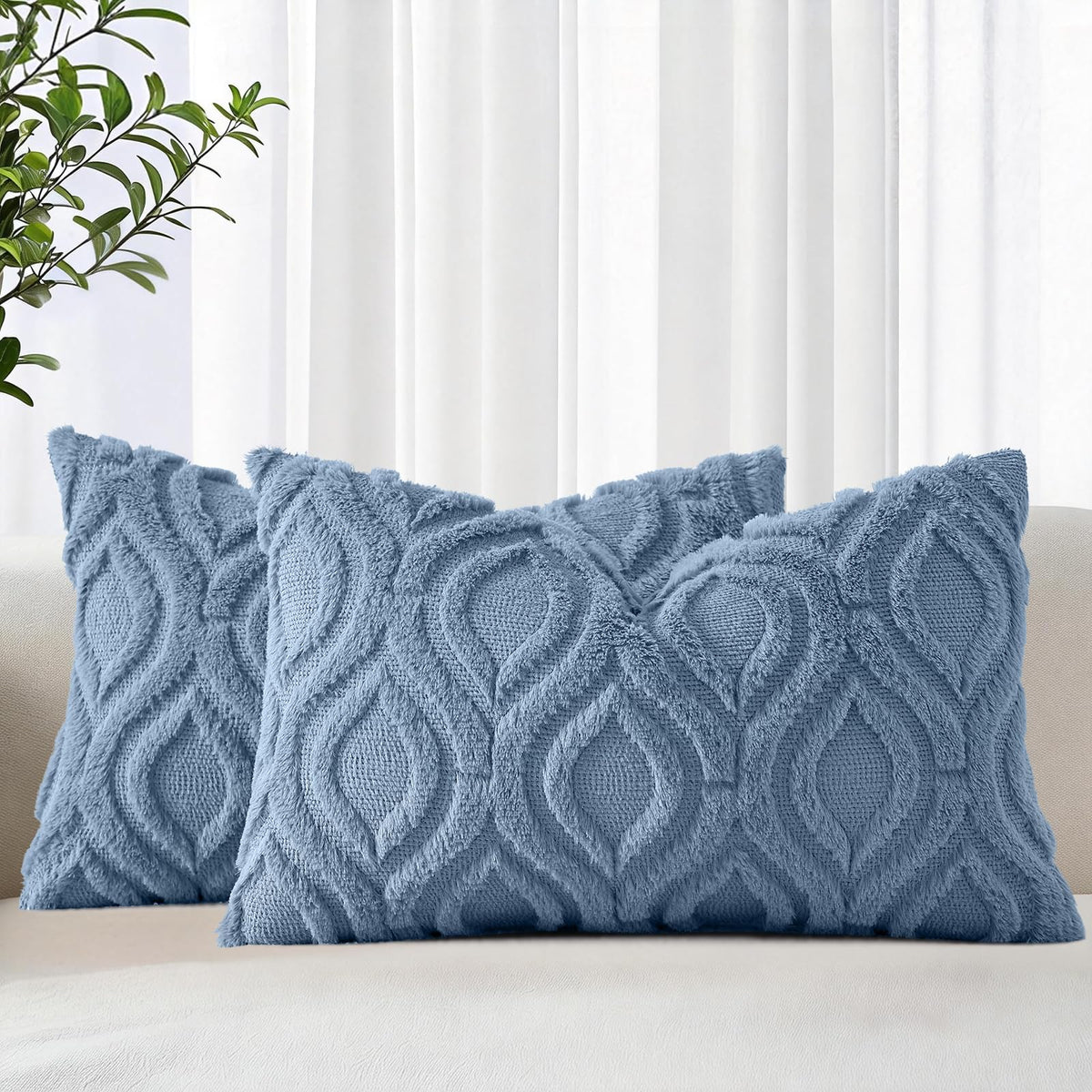 decorUhome Faux Fur Plush Soft Beige Throw Pillow Covers 18x18 Set of 2