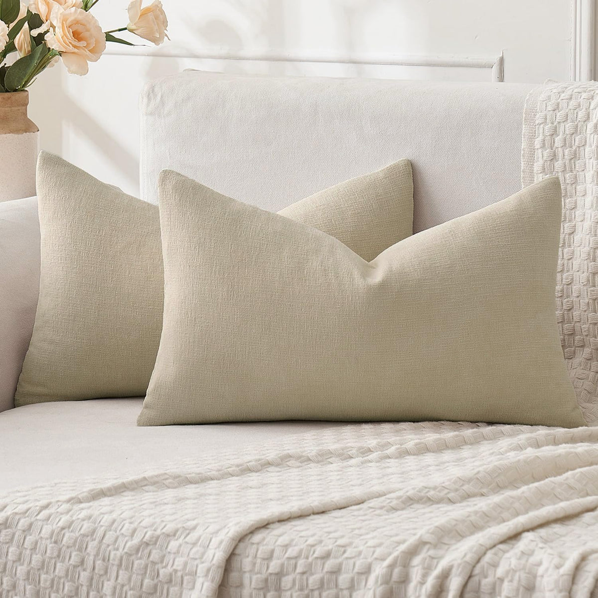 MIULEE Olive Green Chenille Couch Throw Pillow Covers, 18x18