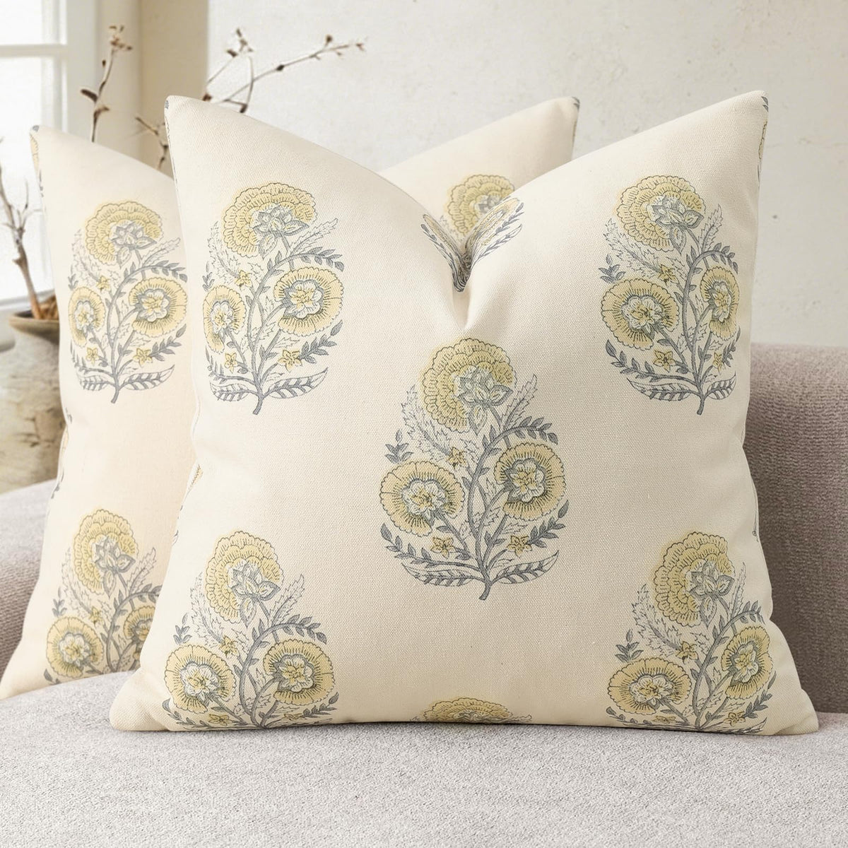 YCOLL Vintage Floral Print Pillow Covers 18x18 Set of 2 Patterned Accent Decorative Cushion Covers Modern Farmhouse Throw Pillow Covers for Sofa Couch Chair Bed Living Room Home Decor, Sage Green