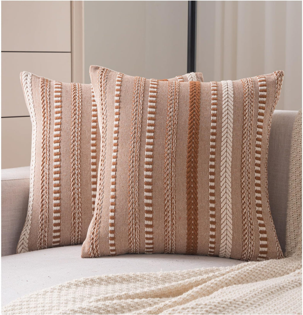 Cethom Boho Throw Pillow Covers 18x18 Inch Set of 2, Farmhouse Decorative Couch Pillow Cases, Navy Blue Accent Pillows of Bed, Sofa Bedroom Living Room Home Decor Cushion Cover