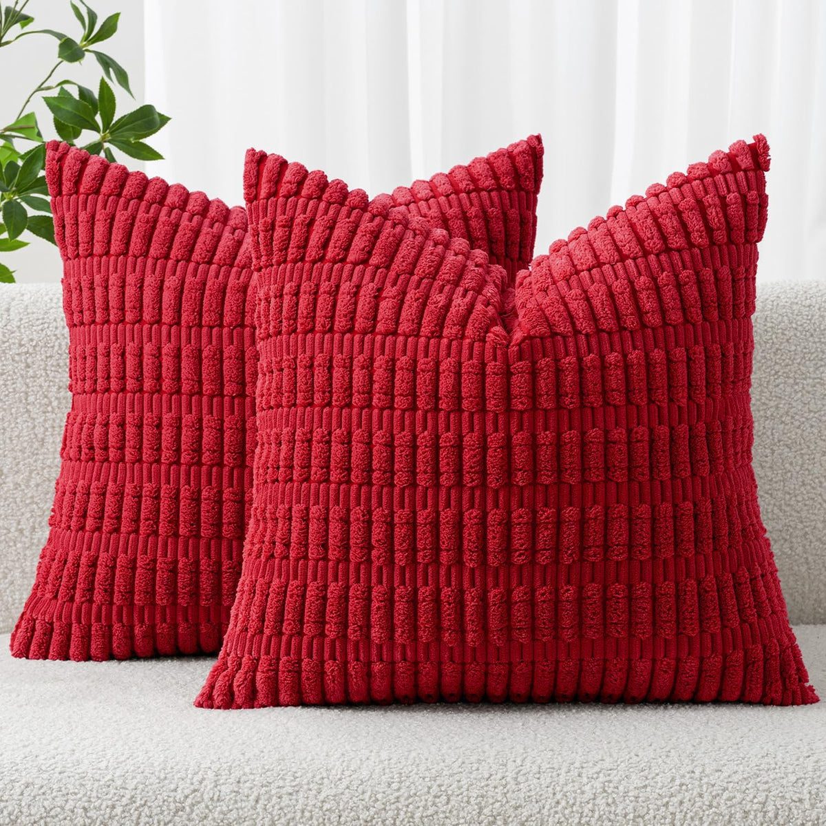 MIULEE Lumbar Corduroy Decorative Throw Pillow Covers 12x20 Cream White