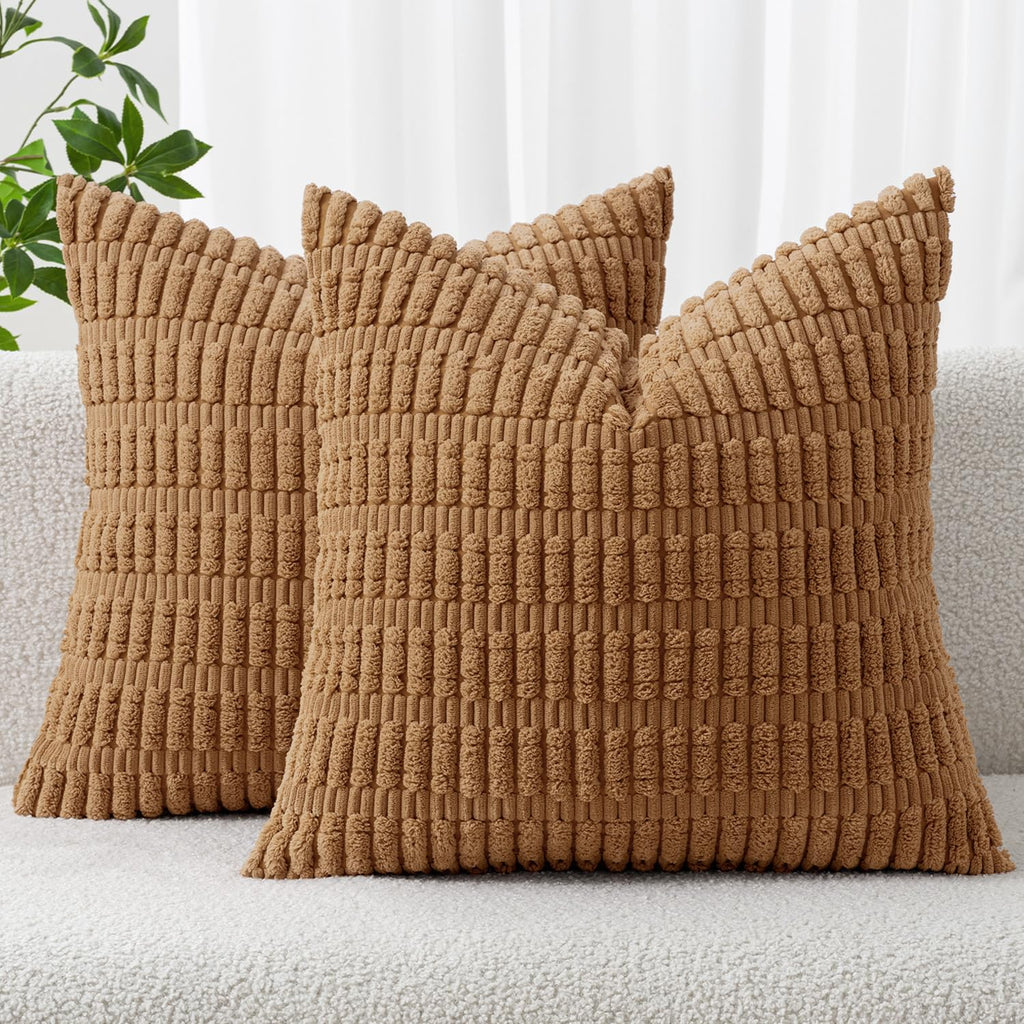 MIULEE Fall Corduroy Decorative Throw Pillow Covers 18x18 Rust Pack of 2