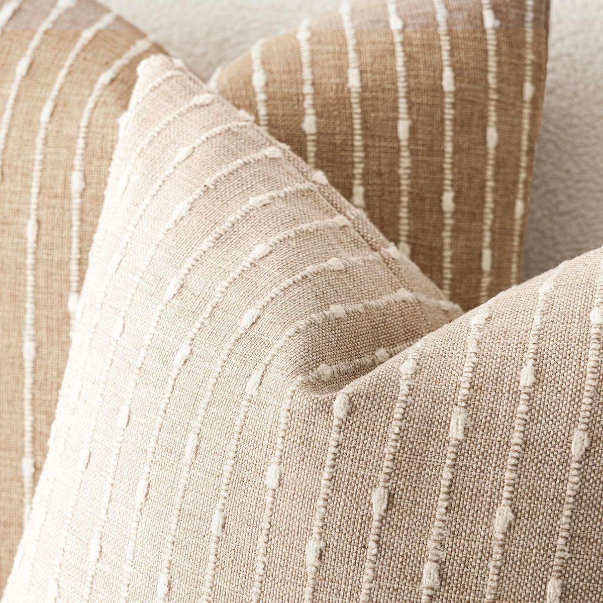 Foindtower Decorative Striped Boucle Throw Pillow Cover 20x20 Natural Beige