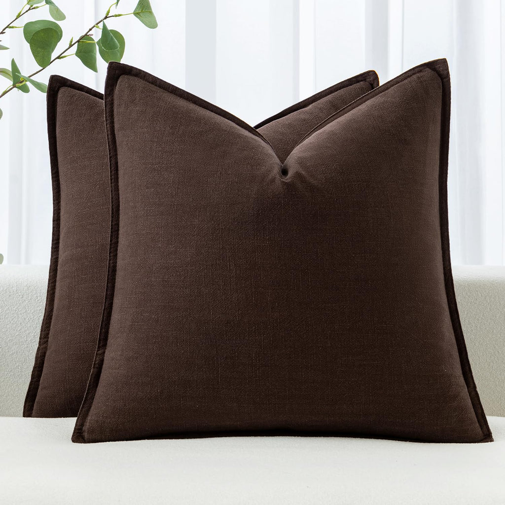 MIULEE Decorative Linen Euro Sham Pillow Covers 22x22 Inch Natural Beige