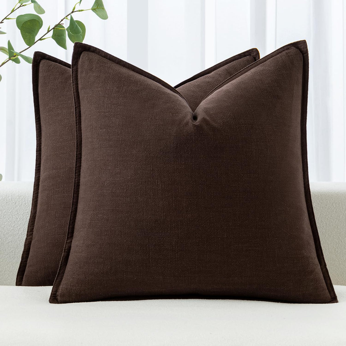 MIULEE Decorative Linen Euro Sham Pillow Covers 22x22 Inch Natural Beige