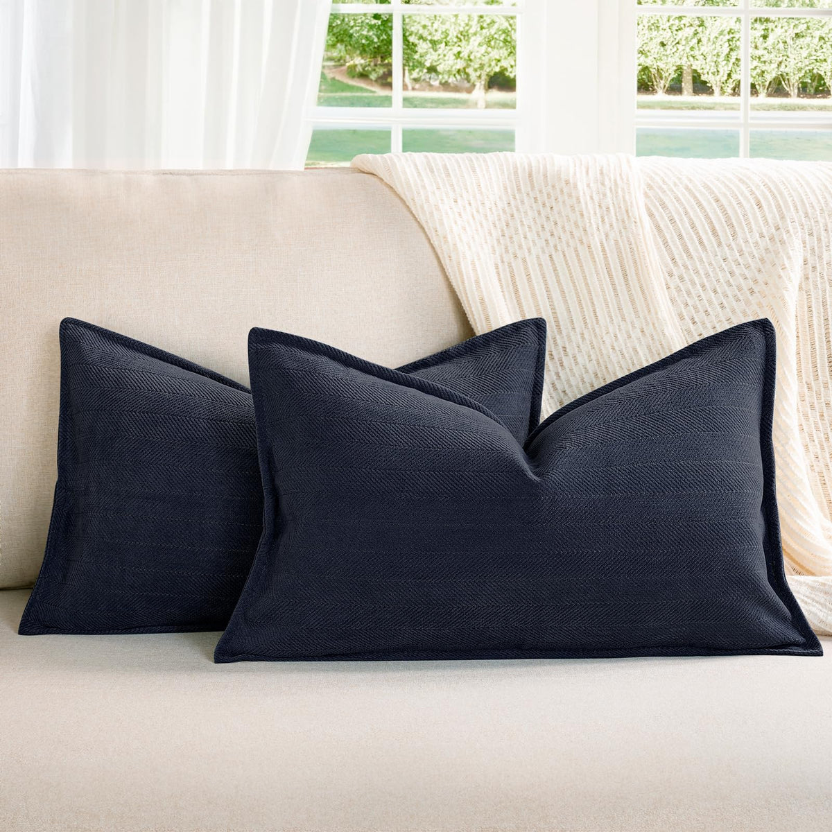 ZWJD Beige Pillow Covers 20x20 Set of 2 Chenille Throw Pillow Covers with Elegant Design Soft and Luxurious Decorative Throw Pillows for Couch, Bed, and Home Decor