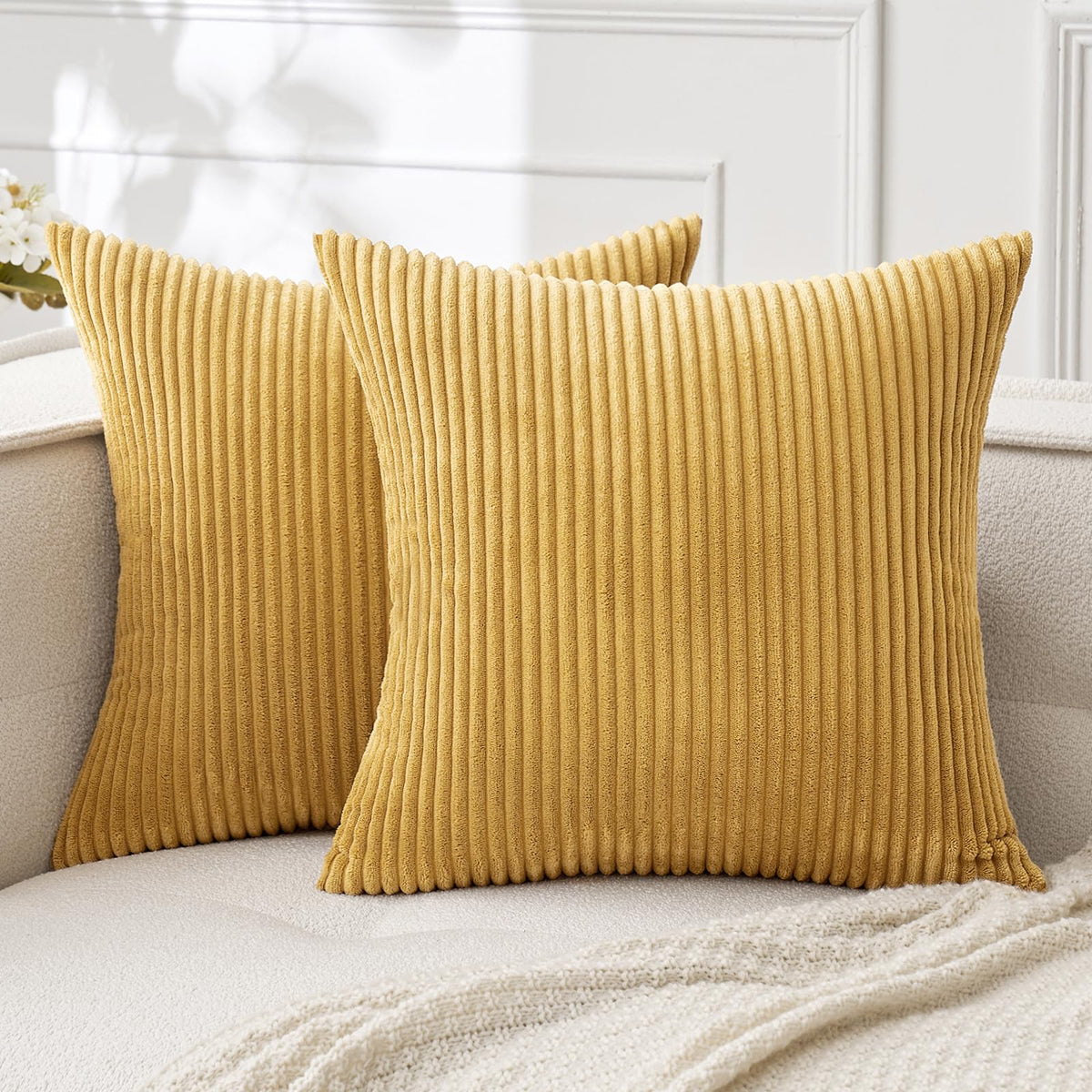 MIULEE Fall Decorative Corduroy Throw Pillow Covers Set of 2 20x20 Orange